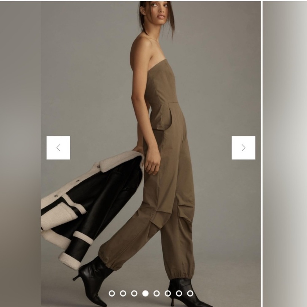 Anthropologie Olive Green Strapless Jumpsuit